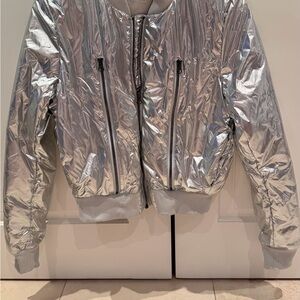 Silver Metallic Women's Bomber Jacket